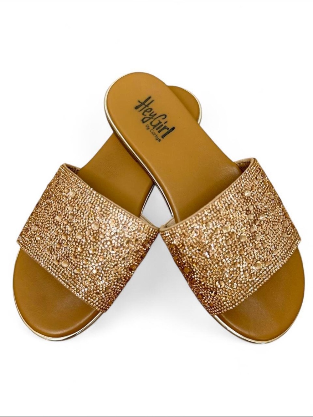 Hey Girl by Corkys Pizzazz Women's Size 6 Rose Gold Rhinestone Slide Sandals
